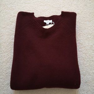 Sunspel Lambswool Crew Neck Jumper in Port, L